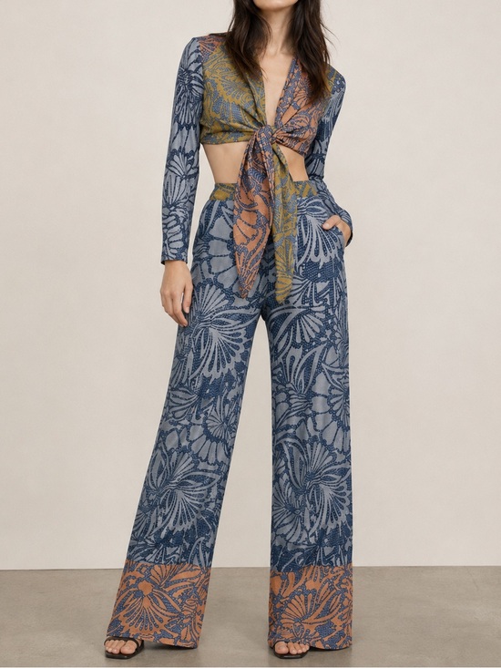 BCBGMaxAzria Pants - BCBGMaxAzria Rare 2 Piece Set Floral Vacation Festival Wide Leg Pants & Tie Top